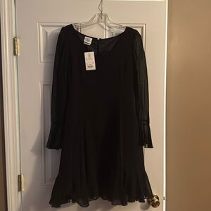 Laura Ashley Black Silk Dress with Ruffle Sleeves